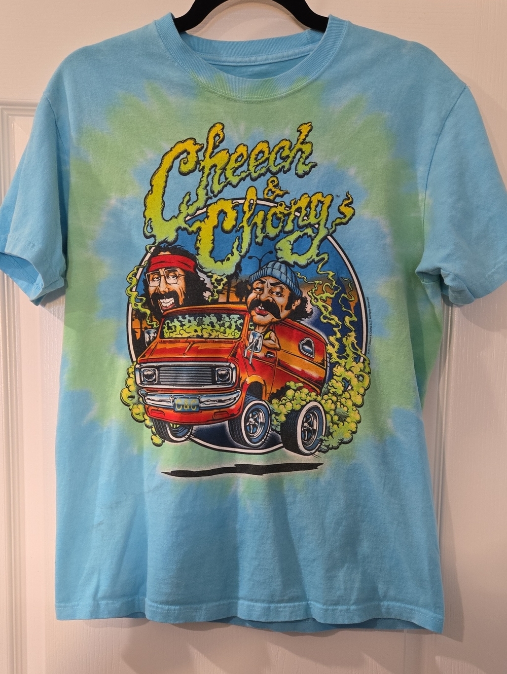 Cheech & Chong Graphic Tie Dye T-Shirt Liquid Blue Men’s L Blue Green Vtg